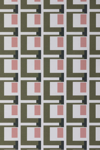 Close-up image of the Rockett St George Electric Geometric Avocado Wallpaper
