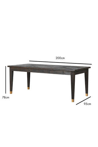 Image of the Elm & Brass Dining Table on a white background with dimensions