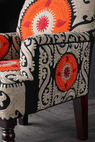Image of the arm on the Embroidered Folk Pattern Armchair