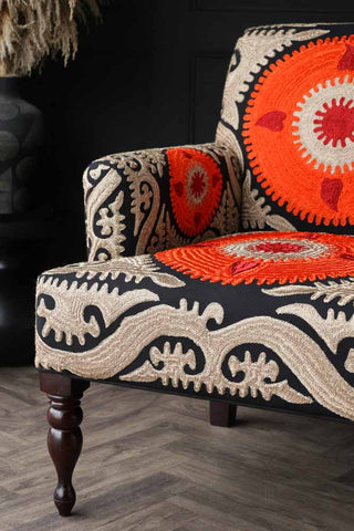 Image of the seat on the Embroidered Folk Pattern Armchair