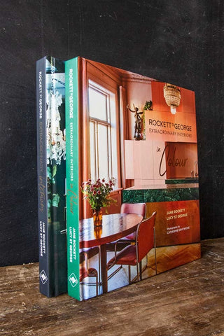 Lifestyle image of both Extraordinary Interiors Books by Jane Rockett & Lucy St George