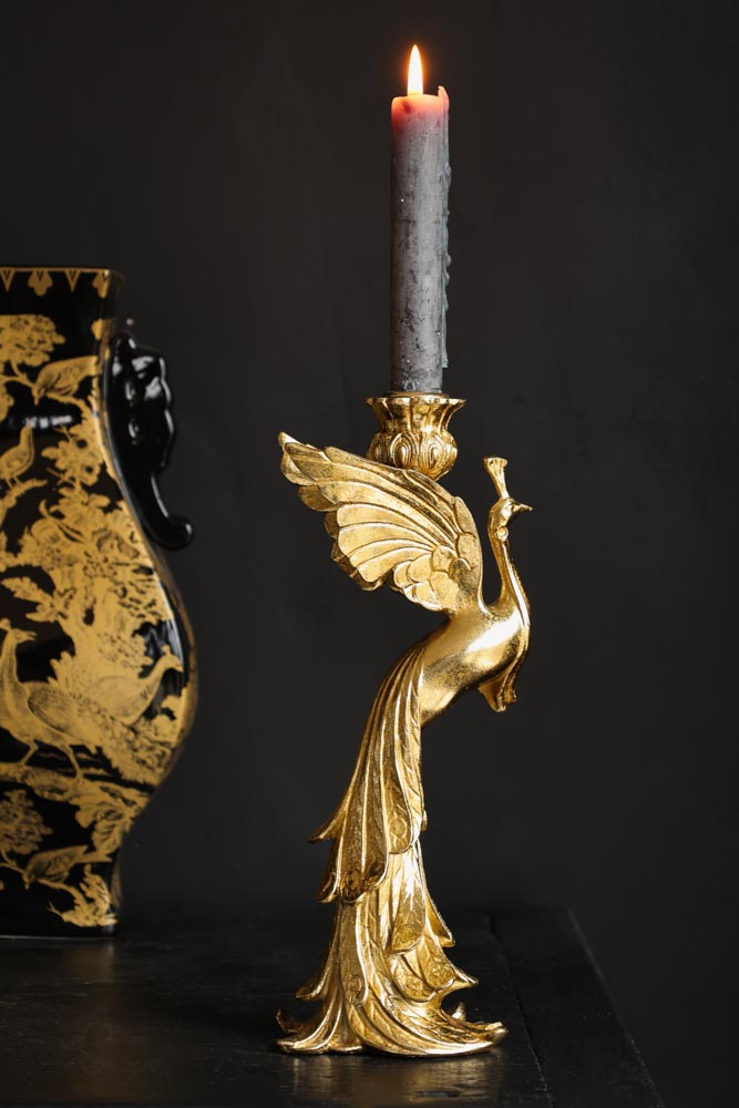 Fabulous Gold Peacock Candle Holder Rockett St