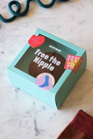 Image of the packaging for the Free The Nipple Socks