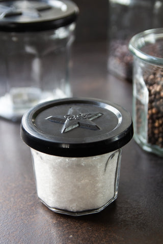 French Glass Storage Jar With Black Star Lid - 4 Sizes Available