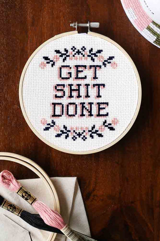 Lifestyle image of the Get Shit Done Cross Stitch Kit