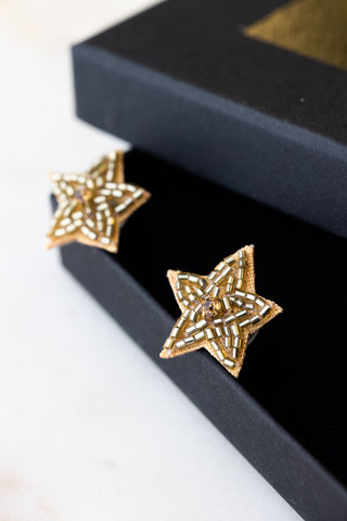 Image of the Gold Beaded Star Stud Earrings