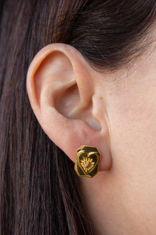 Image of the Gold Crystal Heart Stud Earrings