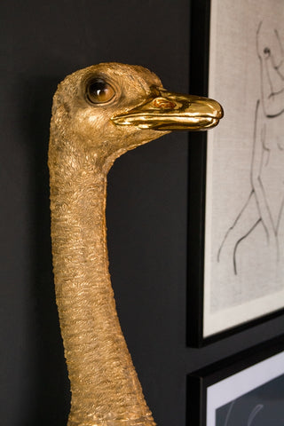 Close-up image of the head on the Gold Ostrich Head Wall Decoration