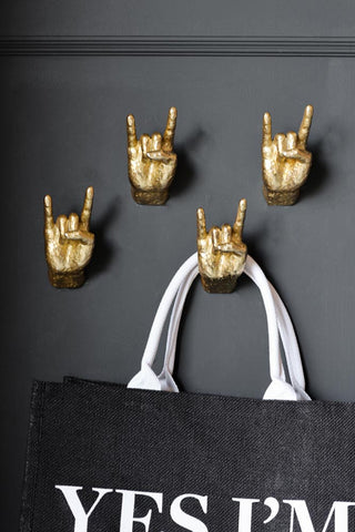 Image of the Gold Set of 4 Rock On Wall Hands