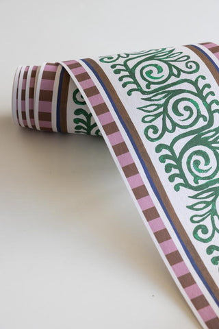 Detail image of the Green & Pink Patterned Border Wallpaper