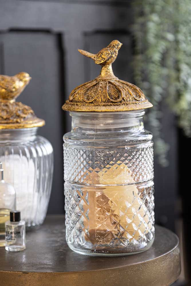 Tall Antique Bird Decorative Glass Jar