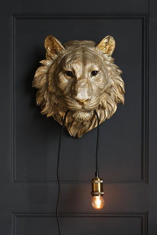 Image of the Lion Head Wall Light switched on