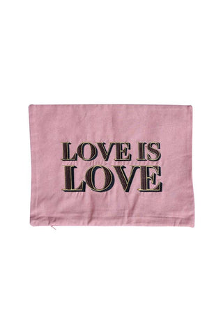 Image of the Love Is Love Embroidered Blush Pink Cushion on a white background