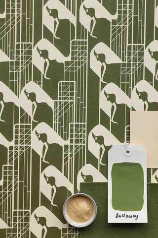 Flat lay image of the Rockett St George Margot In Manhattan Olive Green Wallpaper