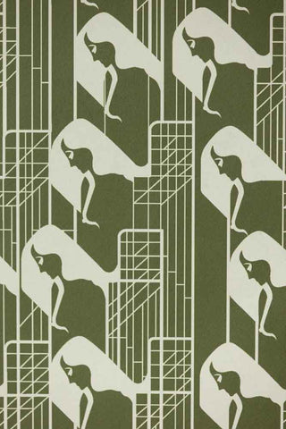 Close-up image of the Rockett St George Margot In Manhattan Olive Green Wallpaper