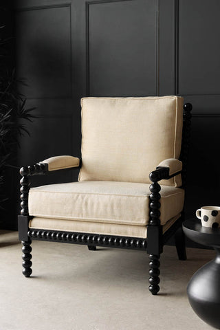 Lifestyle image of the Natural Linen & Black Bobbin Armchair