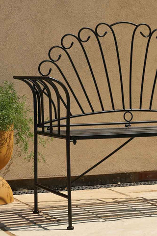 Close-up image of the Black Metal Garden Bench