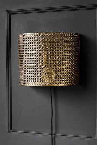 Image of the Gold Metal Wicker Effect Plug In Wall Light