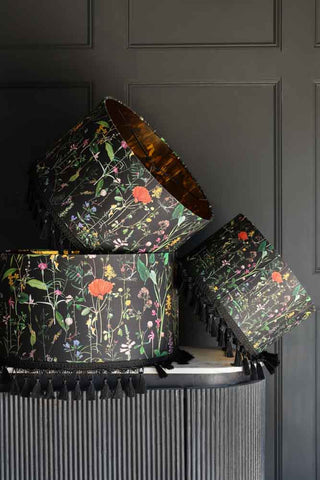 Image of the 3 sizes available in the Mind The Gap Aquafleur Lamp Shade