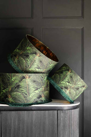 Image of the 3 sizes available in the Mind The Gap Jardin Tropical Lamp Shade