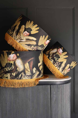 Image of the 3 sizes available in the Mind The Gap Monkey Lamp Shade