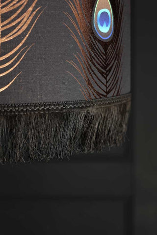 Image of the fringe on the Mind The Gap Peacock Feather Lamp Shade