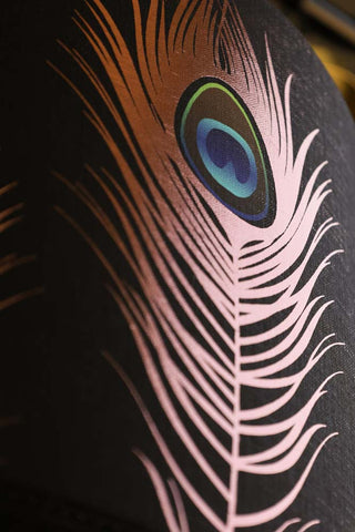 Image of the texture on the Mind The Gap Peacock Feather Lamp Shade