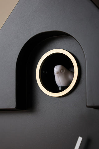 Close-up image of the Modern Black Cuckoo Wall Clock