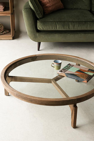 Image of the Palm Springs Natural Oak Coffee Table With Glass Top
