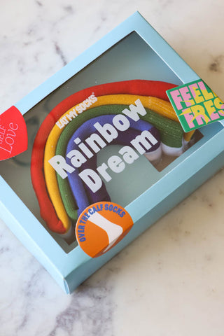 Image of the packaging for the Rainbow Dream Socks