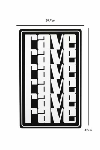 Dimension image of the Rave A2 Typographic Art Print With Black Wooden Frame