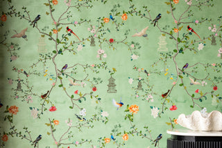 Landscape image of the Rockett St George Modern Chinoiserie Green Tea Wallpaper