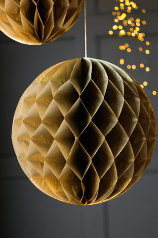 Image of the Set Of 2 Gold Honeycomb Ball Decorations