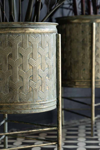 Image of the Set Of 2 Antique Gold Patterned Planters