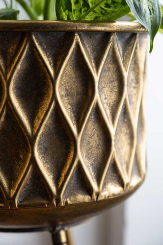 Close-up image of the Set Of 2 Antique Brass Planters On Stand