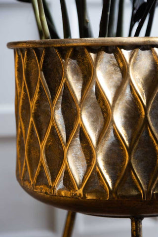 Detail image of the Set Of 2 Antique Brass Planters On Stand