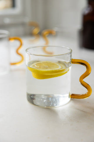 Image of the Set of 4 Amber Wavy Handle Glass Mugs
