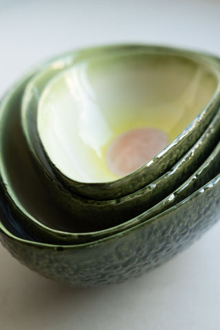 Close-up image of the Set Of 4 Avocado Nesting Bowls