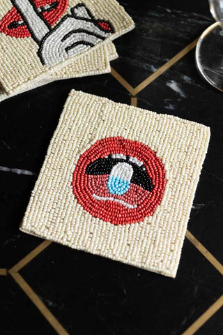 Image of design 2 for the Set Of 4 Beaded Red Lips Coasters