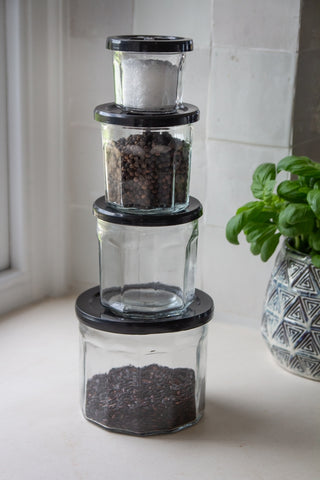 French Glass Storage Jar With Black Star Lid - 4 Sizes Available