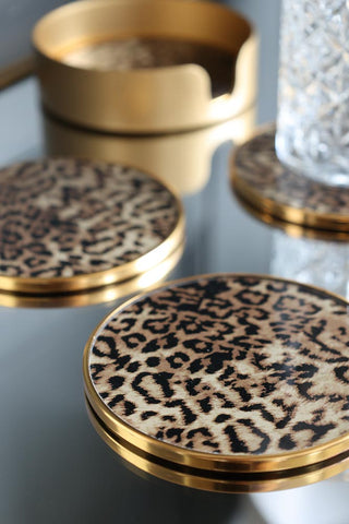 Lifestyle image of the Set Of 4 Leopard Print Coasters