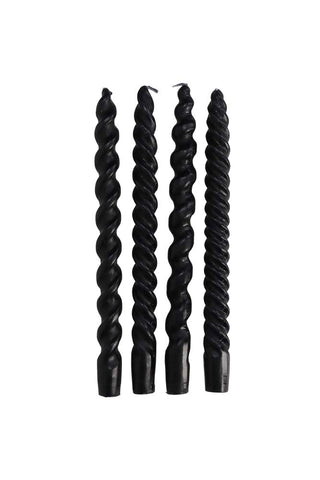 Image of the Set Of 4 Spiral & Twisted Black Dinner Candles on a white background