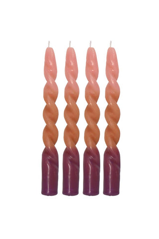Image of the Set Of 4 Spiral Pink Ombre Dinner Candles on a white background