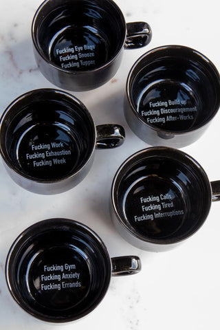 Image of inside the Set Of 5 Fucking Week Mini Black Coffee Mugs