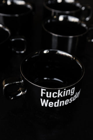 Image of the Wednesday mug from the Set Of 5 Fucking Week Mini Black Coffee Mugs