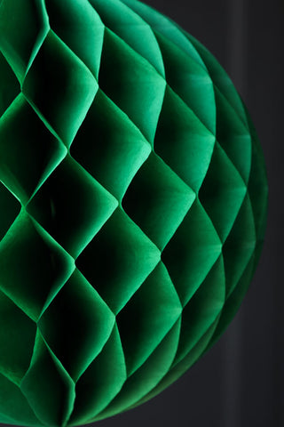 Close-up image of the Set Of 2 Dark Green Honeycomb Ball Decorations