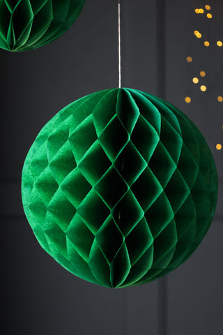 Image of the Set Of 2 Dark Green Honeycomb Ball Decorations