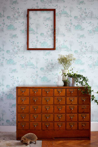 Lifestyle image of the Sian Zeng Ltd Classic Woodlands Blue Wallpaper