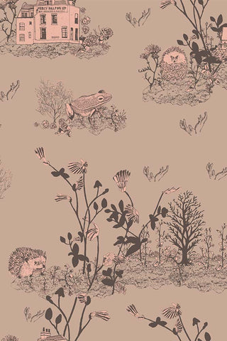 Close-up image of the Sian Zeng Ltd Classic Woodlands Pink & Brown Wallpaper