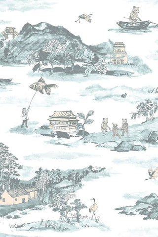 Image of the Sian Zeng Ltd Mountains Blue & Peach Wallpaper
